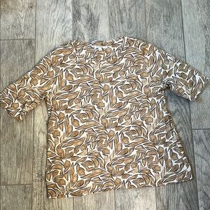 Chicos elbow length cotton top size2, tan, white , black print